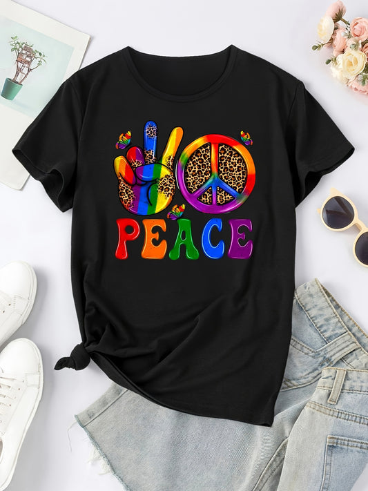 Colourful Graphic Peace Print T Shirt