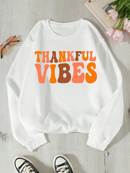Loose White Graphic Print Sweatshirt