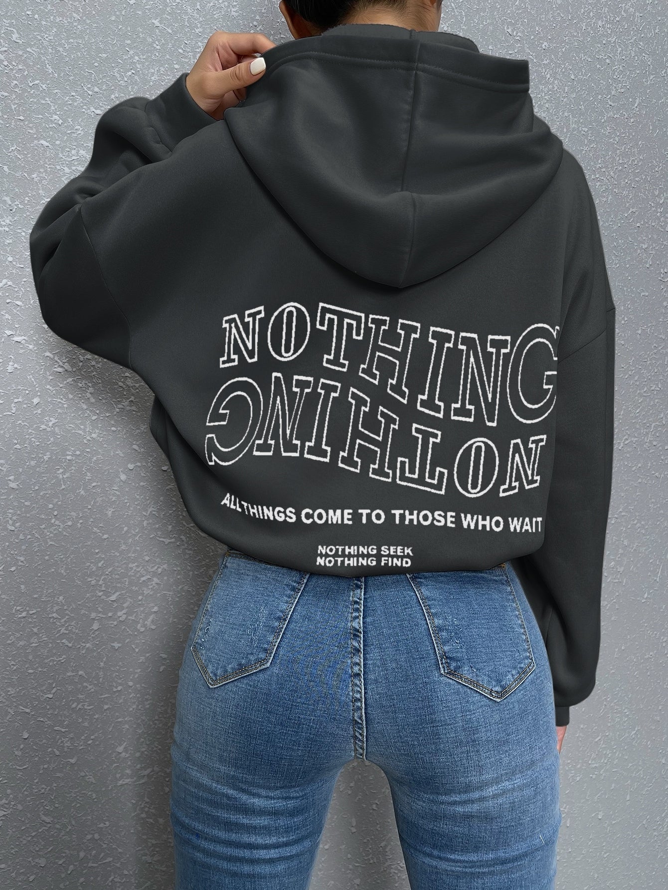 Drop Shoulder Oversized Slogan Hoodie Top