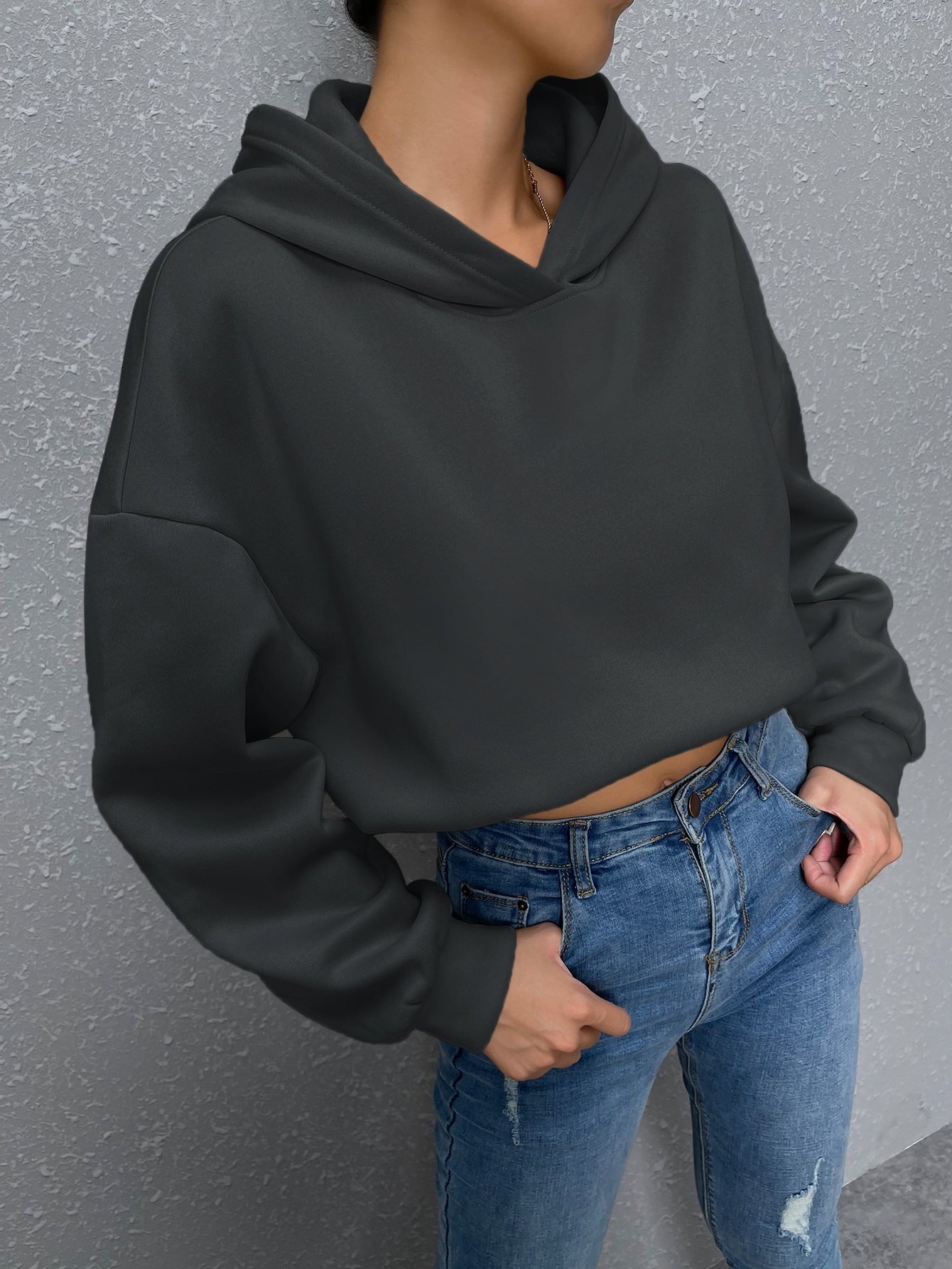 Drop Shoulder Oversized Slogan Hoodie Top