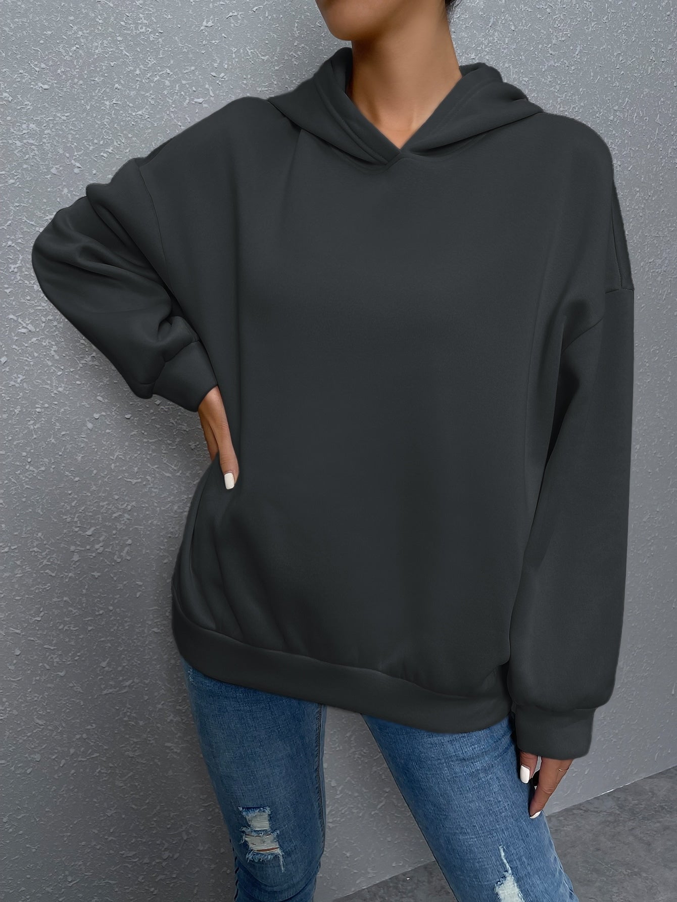 Drop Shoulder Oversized Slogan Hoodie Top