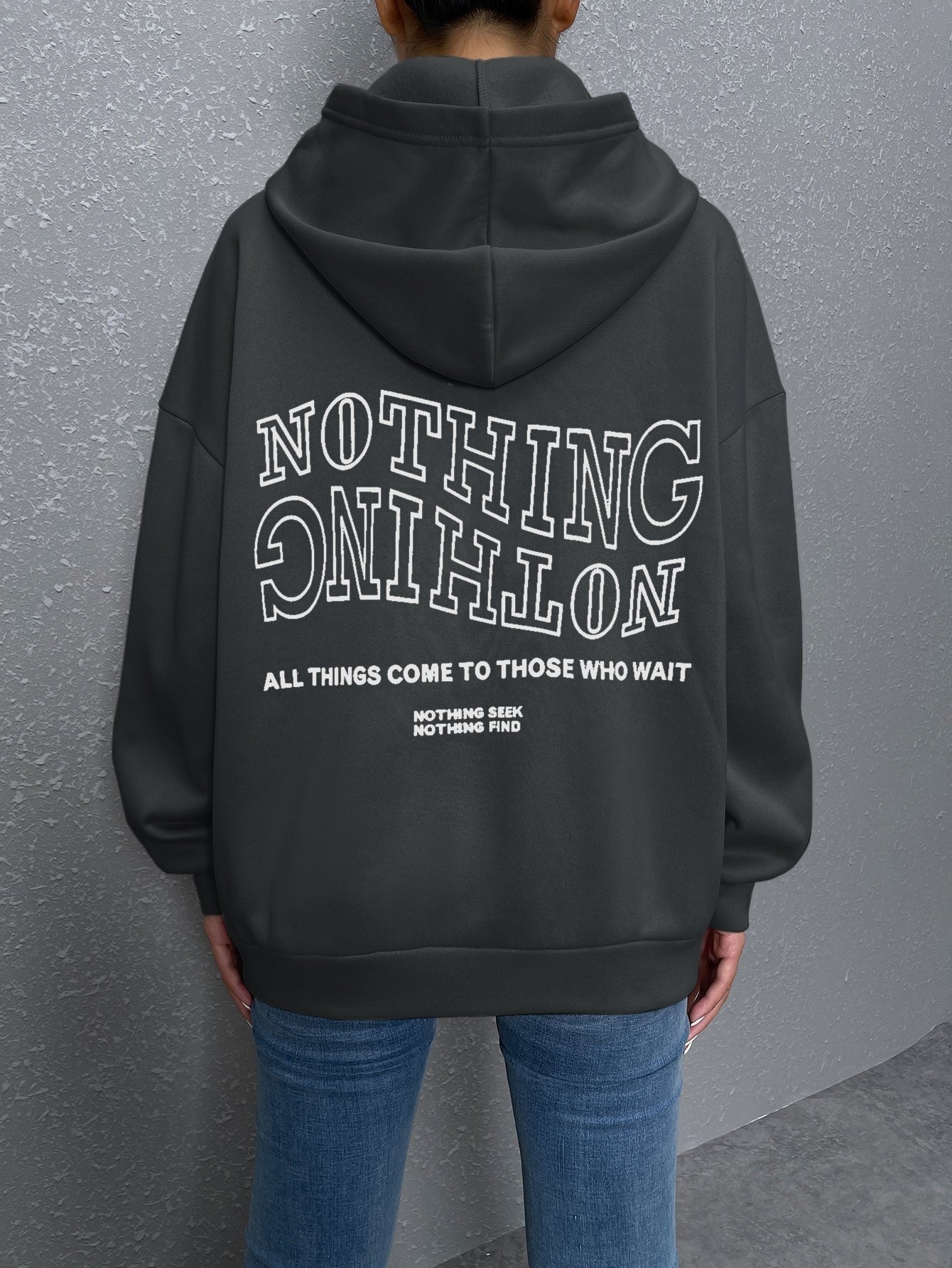 Drop Shoulder Oversized Slogan Hoodie Top