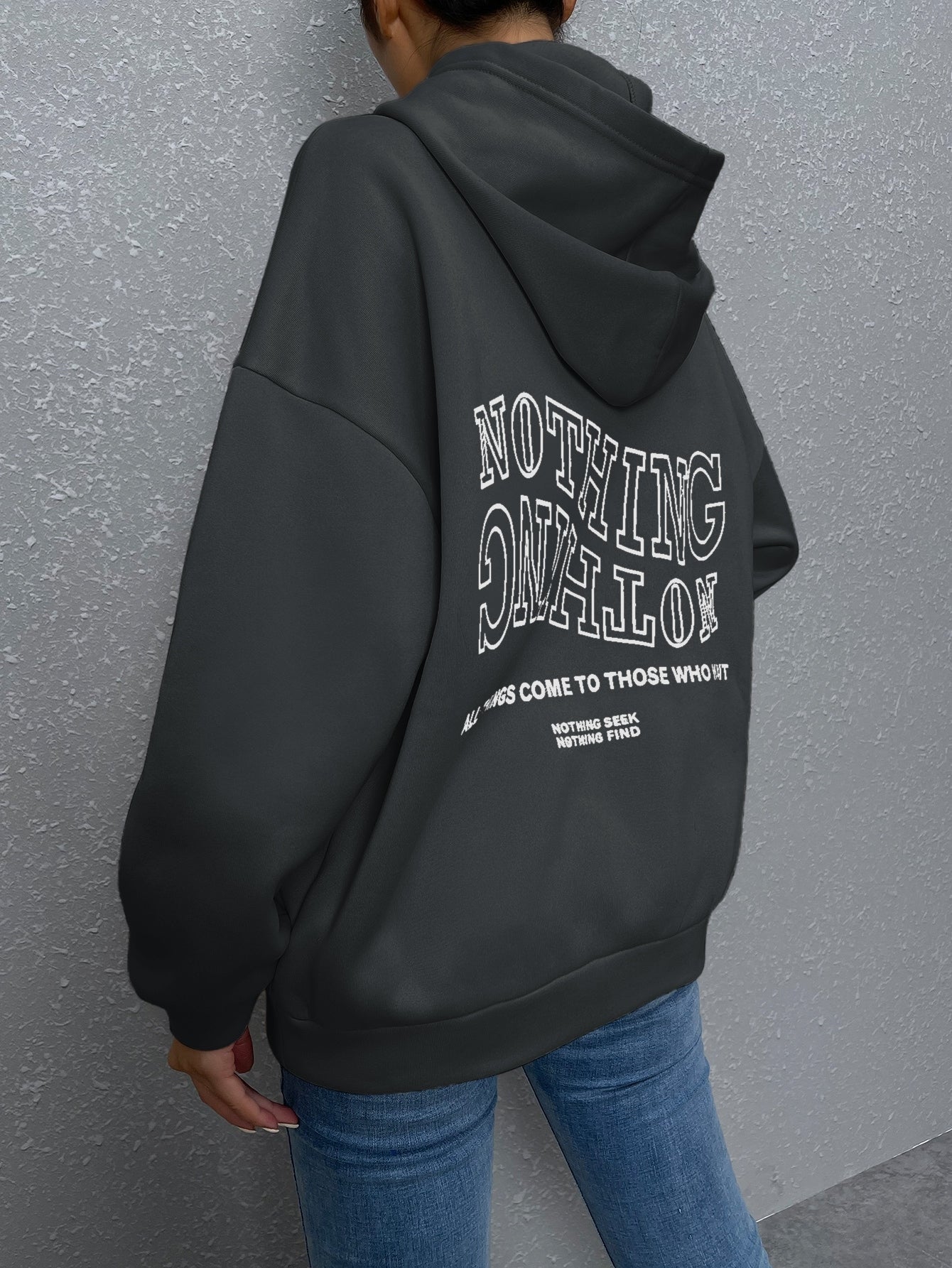 Drop Shoulder Oversized Slogan Hoodie Top