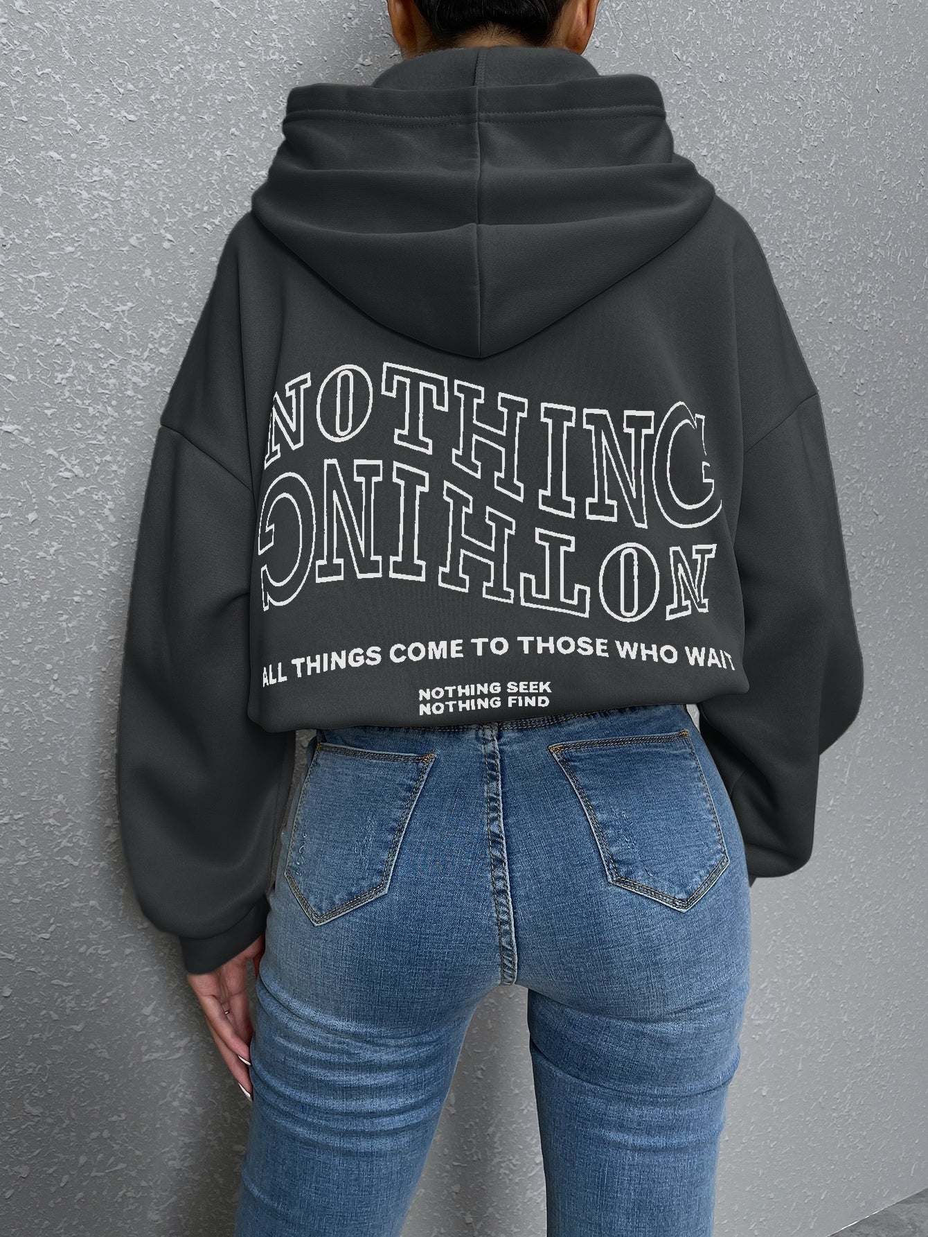 Drop Shoulder Oversized Slogan Hoodie Top