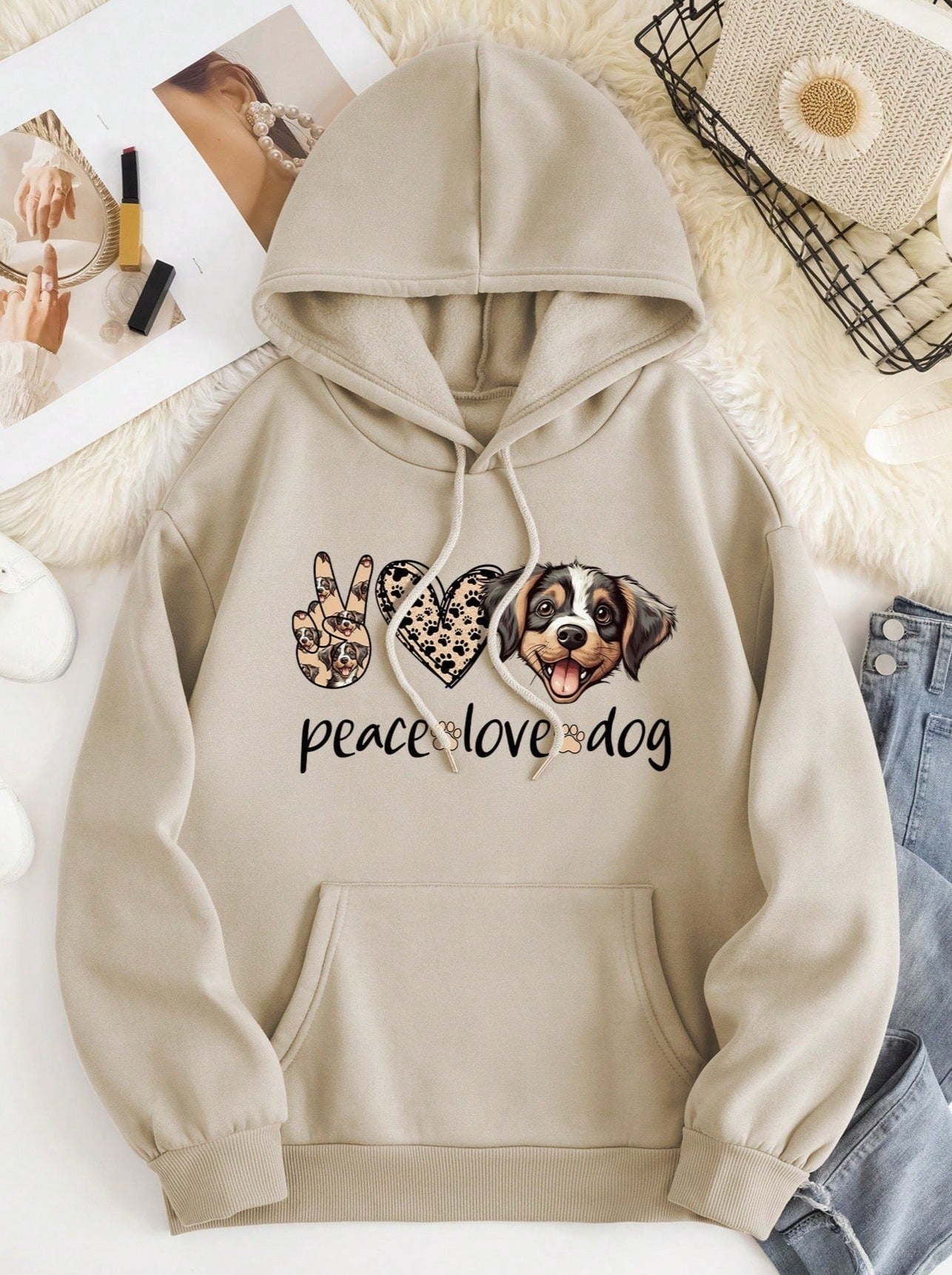 Khaki Pocket Slogan Graphic Hoodie
