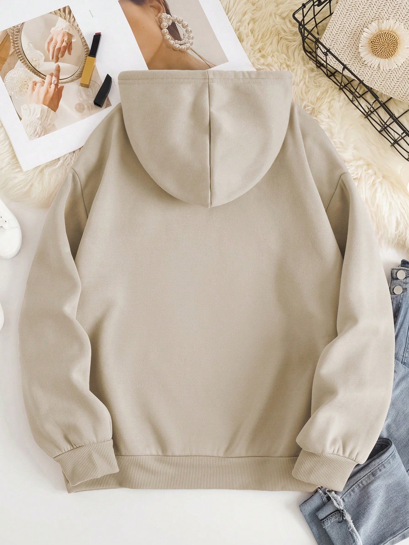 Khaki Pocket Slogan Graphic Hoodie