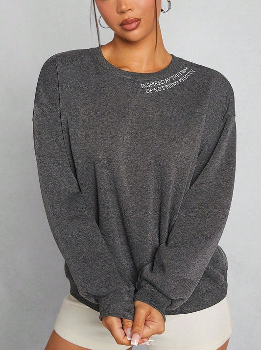 Grey Oversized Embroidery Sweatshirt