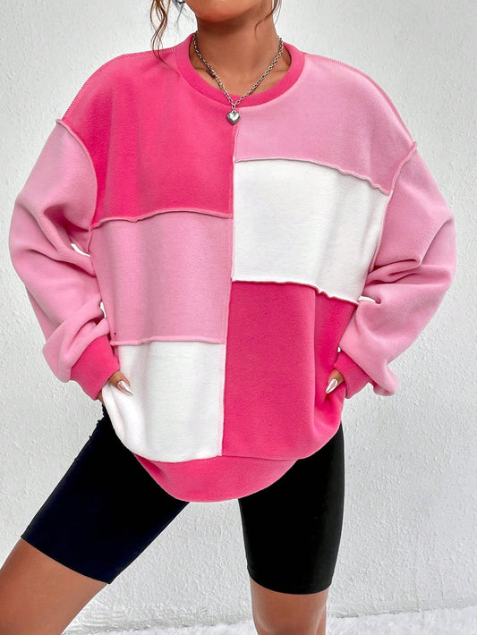 Round Neck Oversized Colourblock Pullover