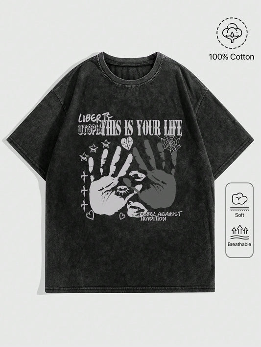Cotton Hands Slogan Print T Shirt