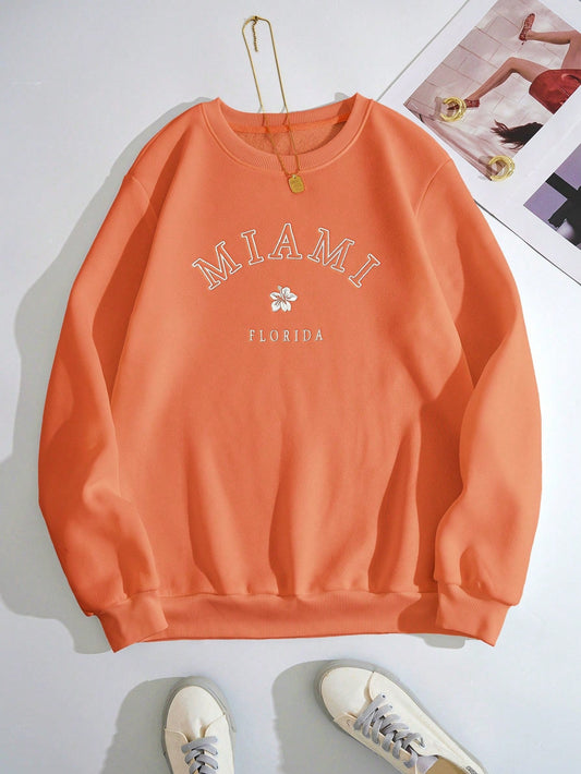 Orange Graphic Letter Design Sweatshirt